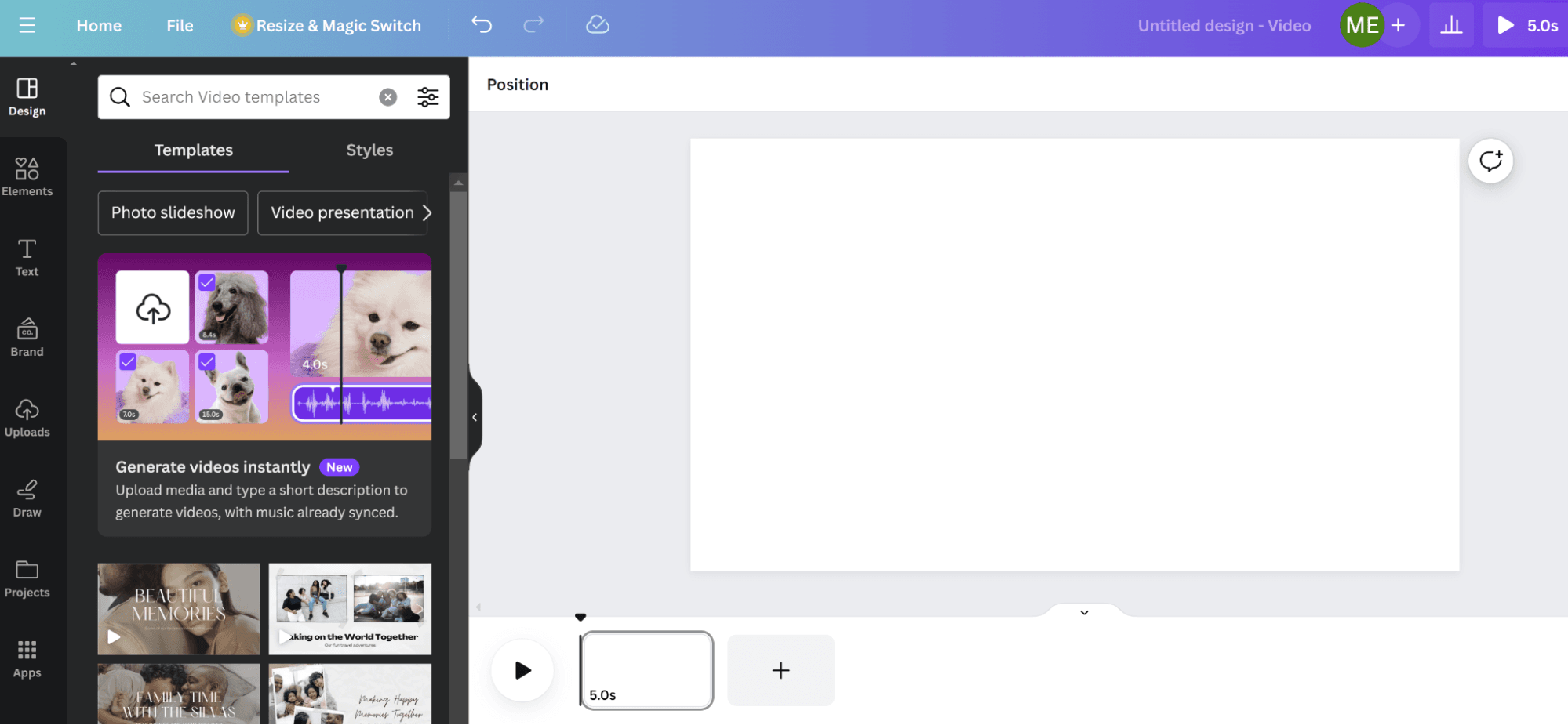 Screenshot showing the Canva dashboard