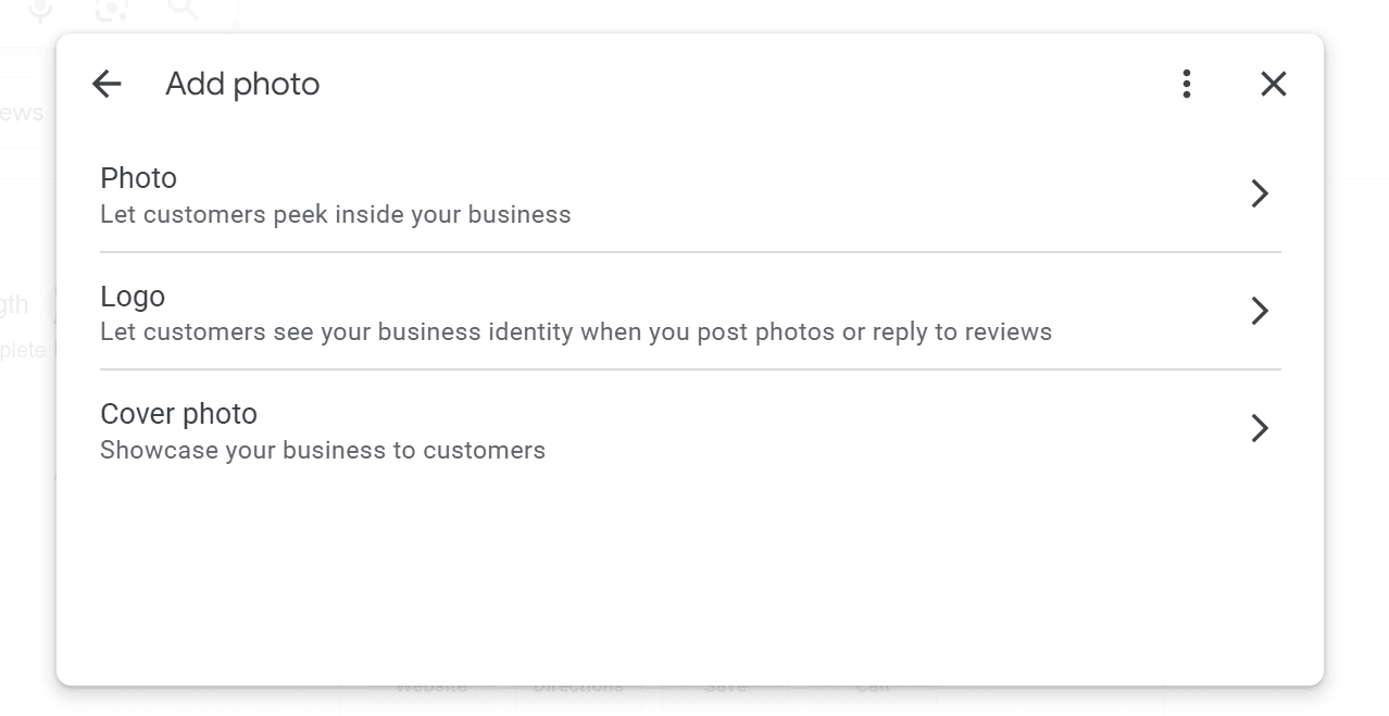 Screenshot showing how to add your photo or video to your Google Business Profile