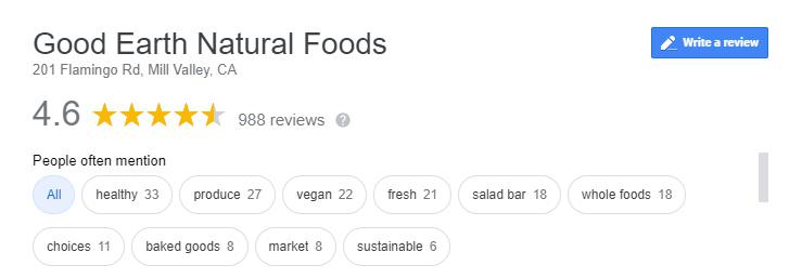 Good Earth Natural Foods Google rating and related topics.