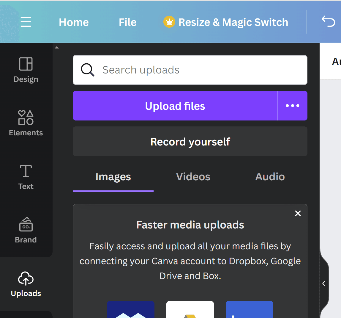 Screenshot showing how to record your own audio on Canva to add to your video