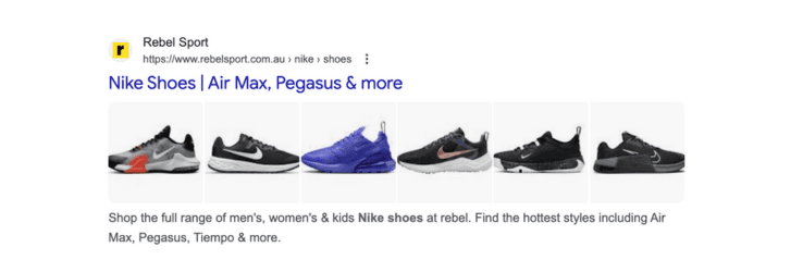 Google product thumbnails in search results