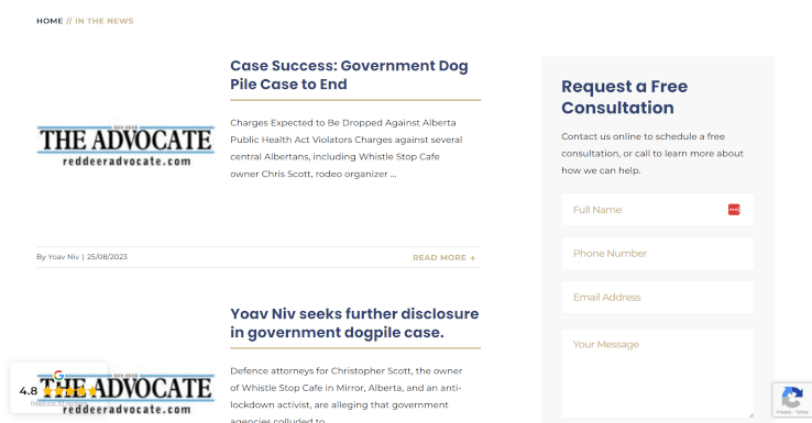 A law firm's website page showcasing their press coverage