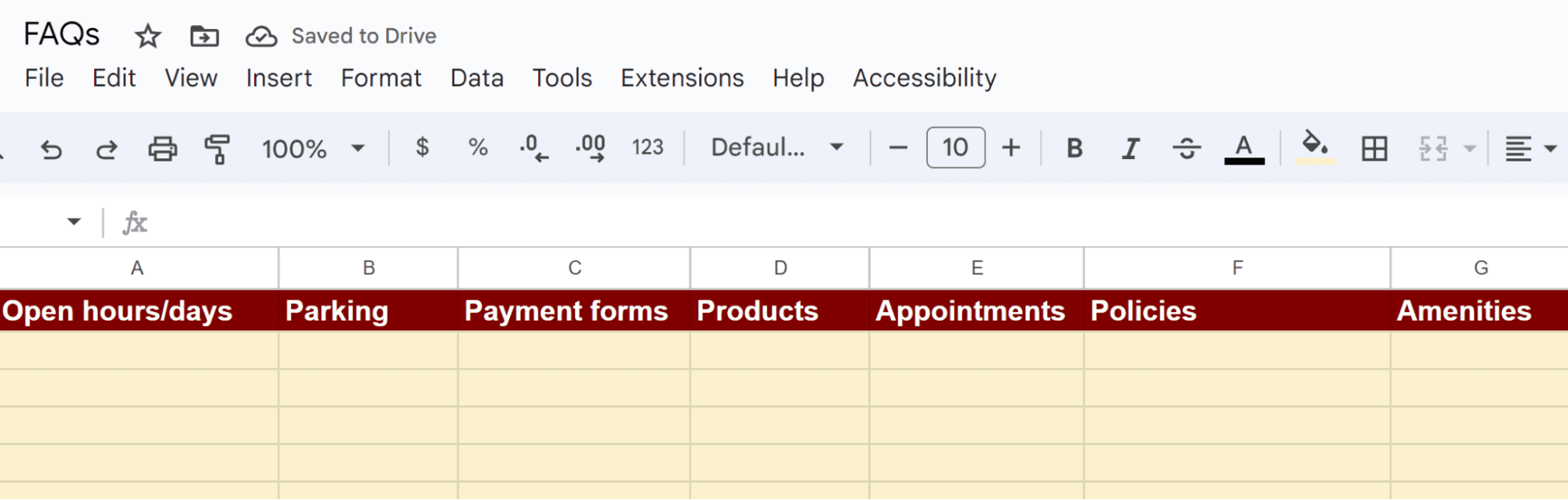 Image showing FAQ spreadsheet