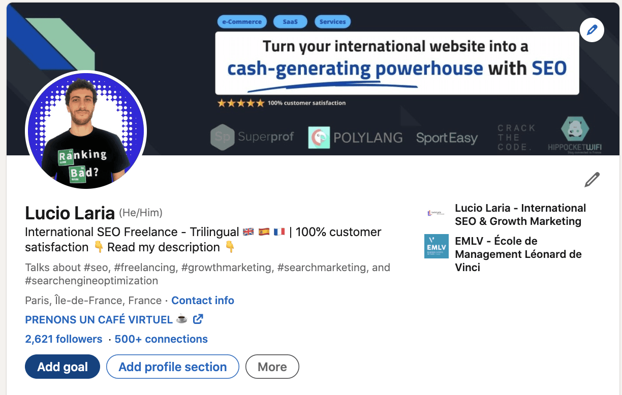 Optimized LinkedIn Profile of an SEO Consultant