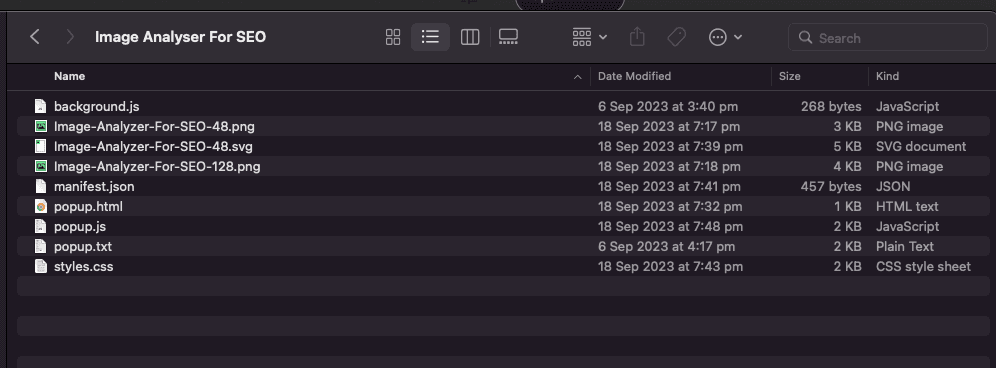 Chrome extension folder with files