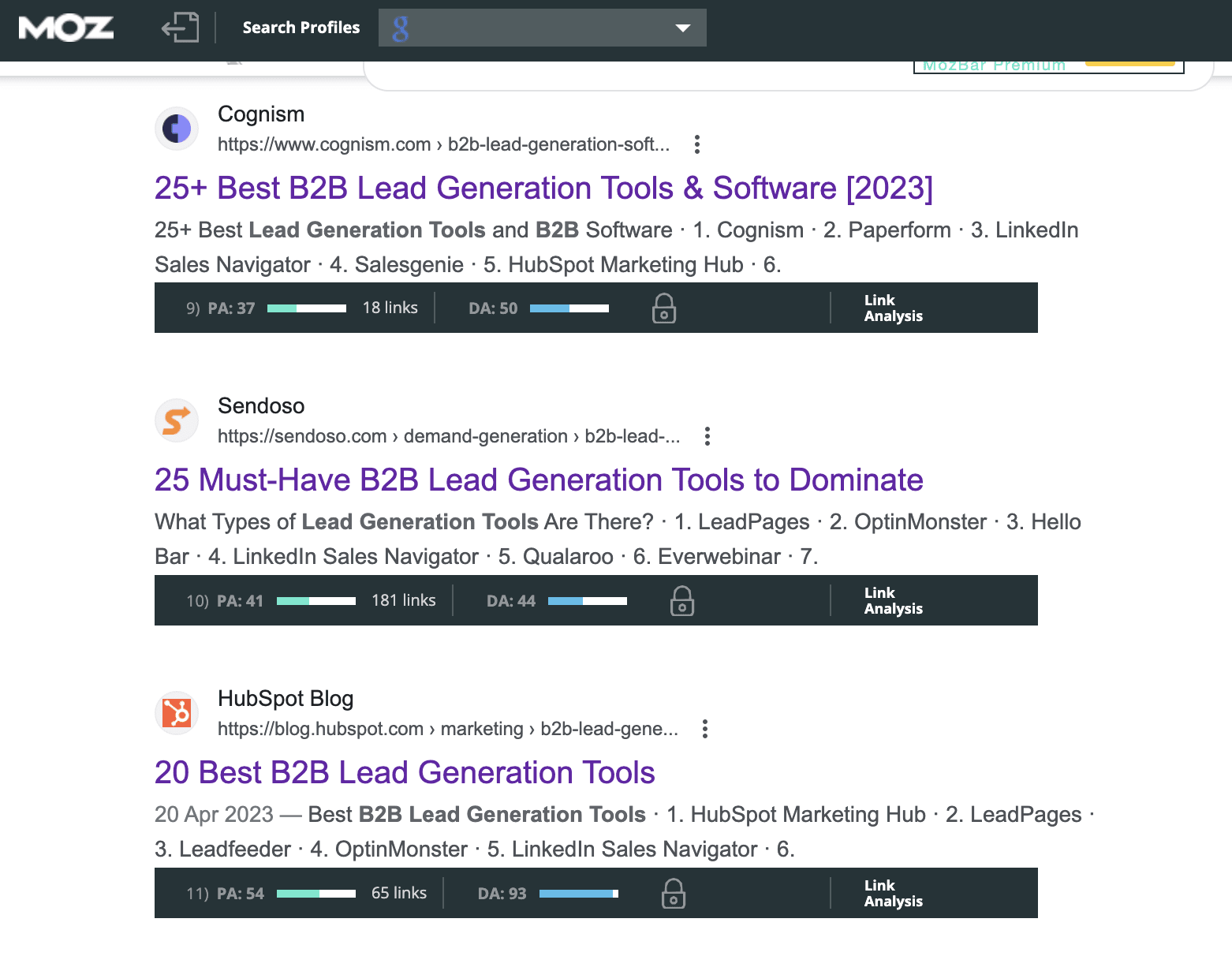 Cognism money keyword Google search for b2b lead generation tools