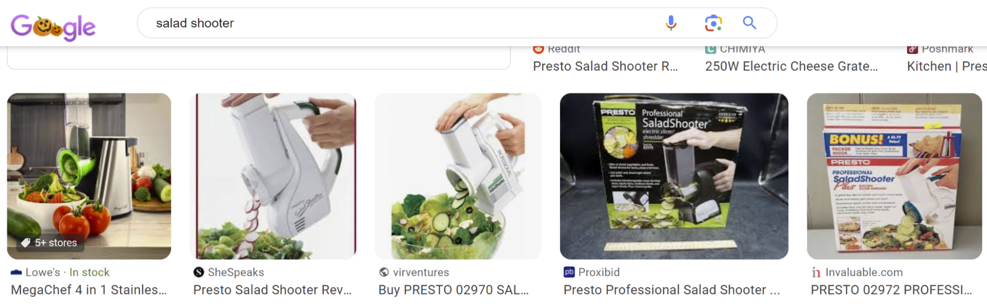 Screenshot of Google SERPs for a device called a Salad Shooter.