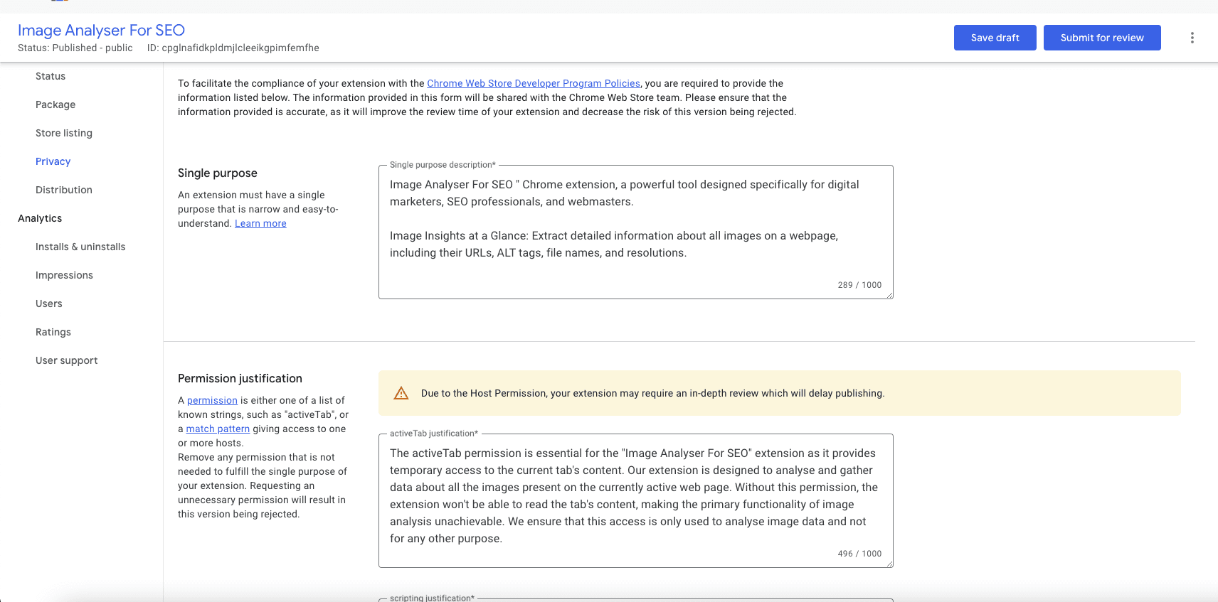 Justification for active tab usage permission