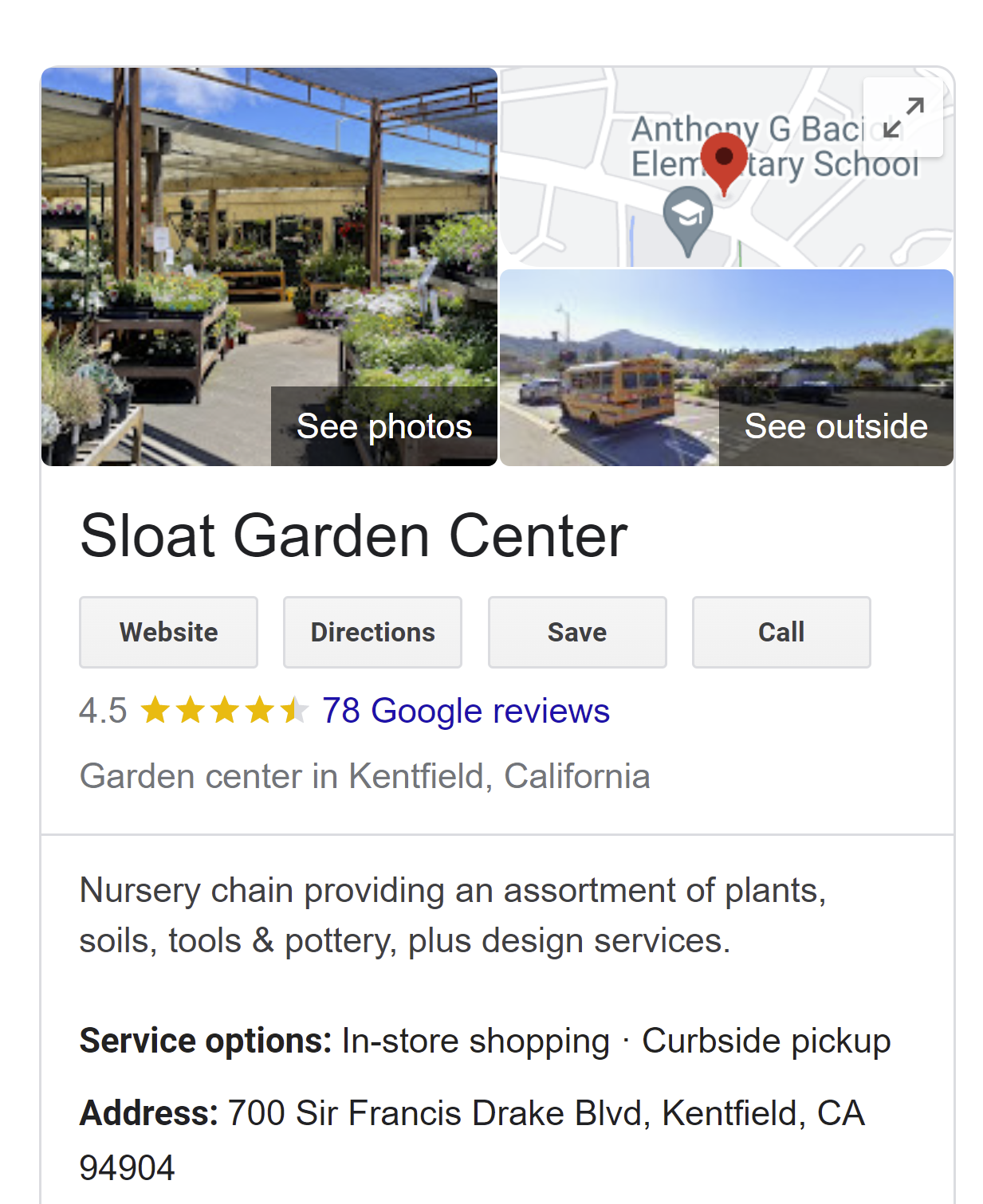 Local SERP result for Sloat Garden Center
