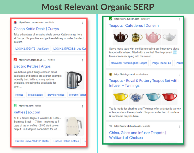 Left shows results for ‘Kettle’. Right shows results for ‘Teapot’