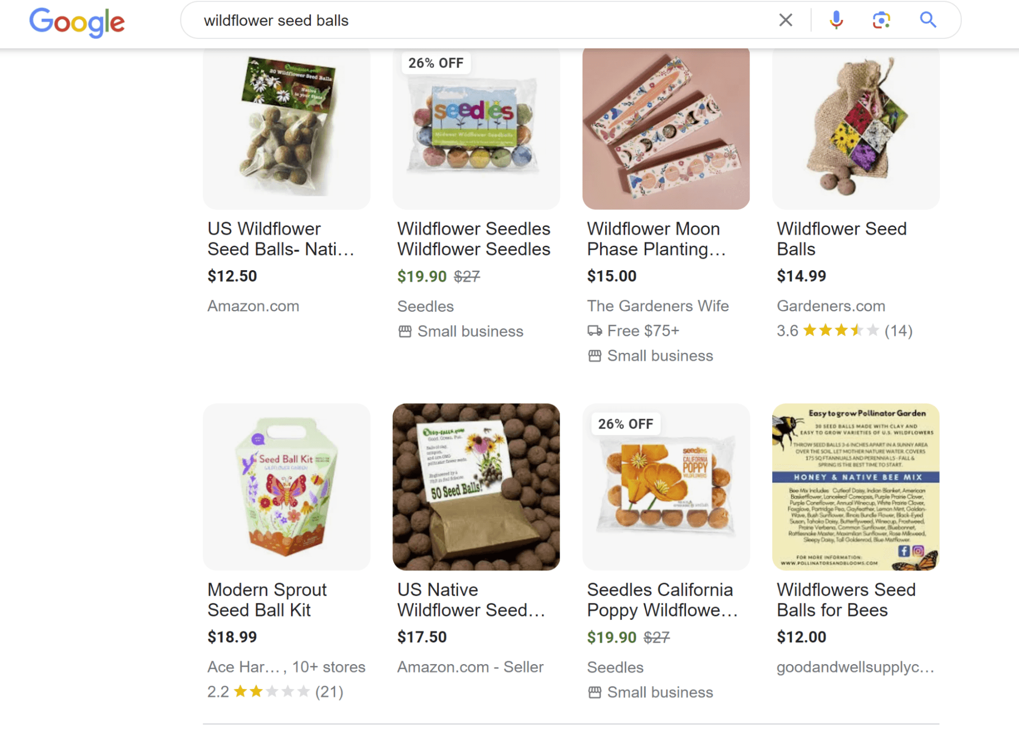 Grid layout of different products with images and links.