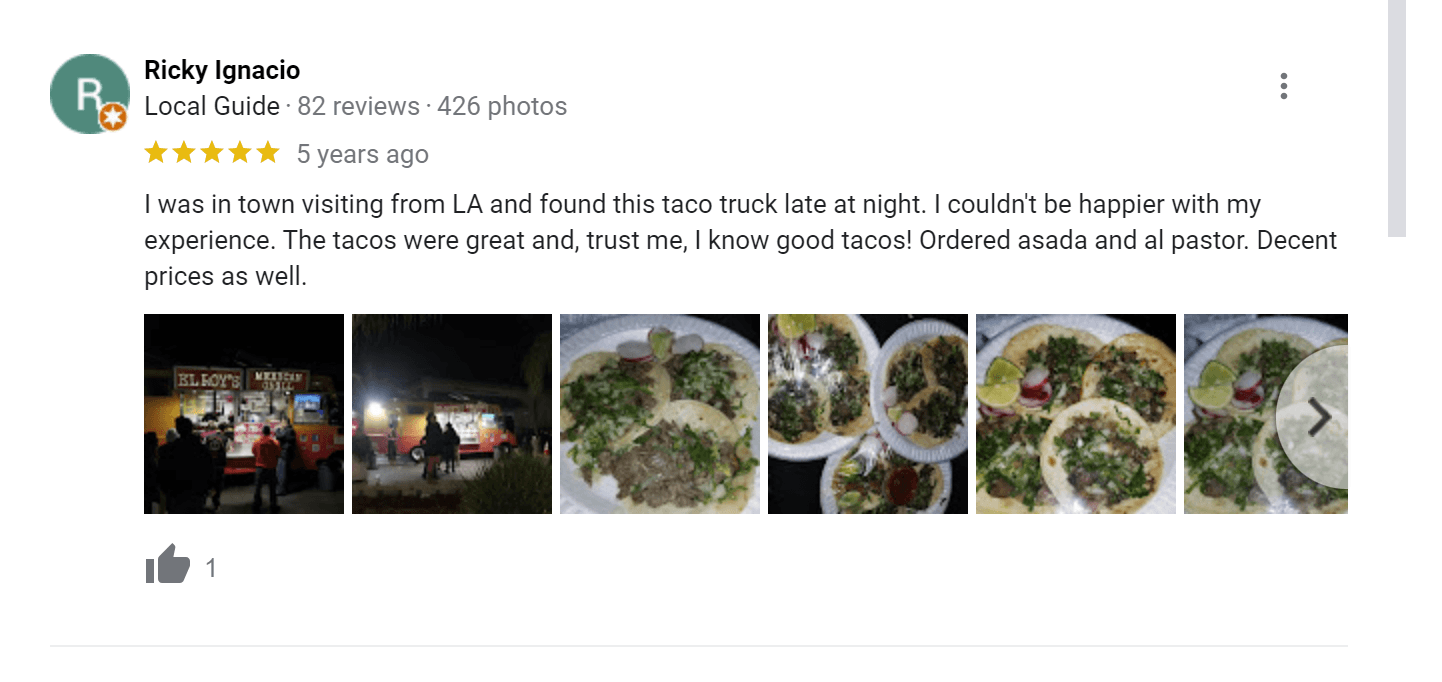 A Google-based review with photographs substantiating to the fact of the reviewer having actually visited a place of business