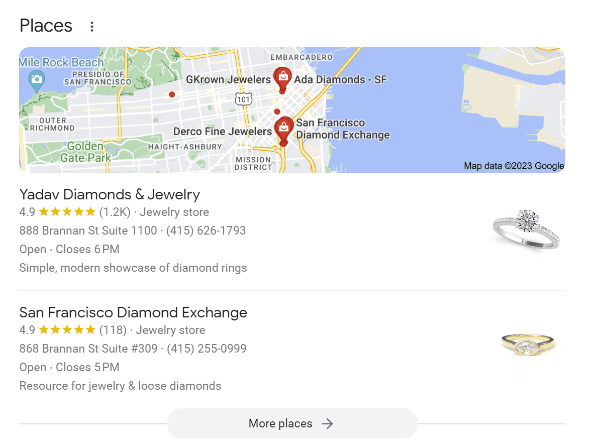 local results showing up for search for engagement rings