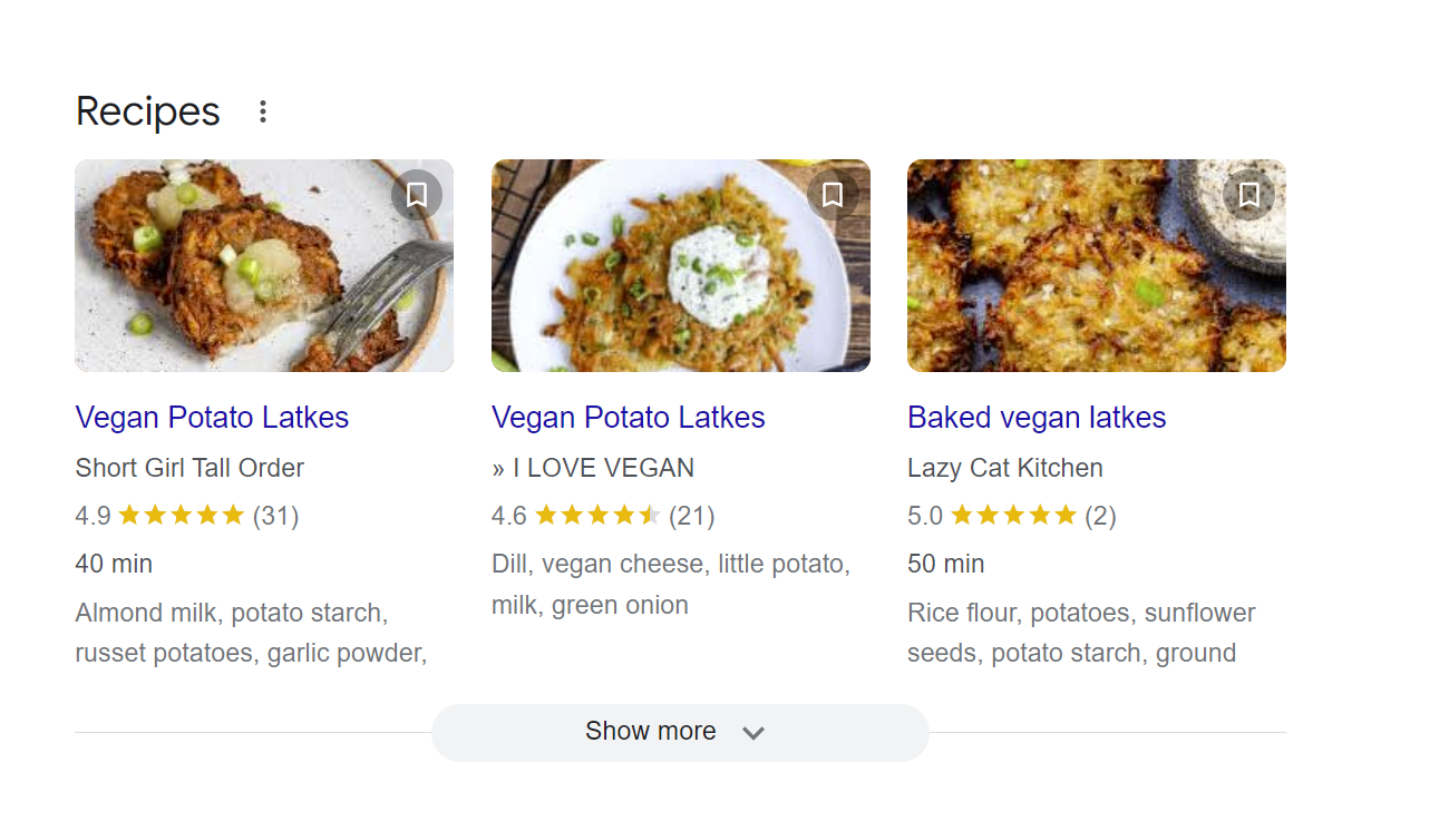 Recipe results devote lots of screenspace to images.