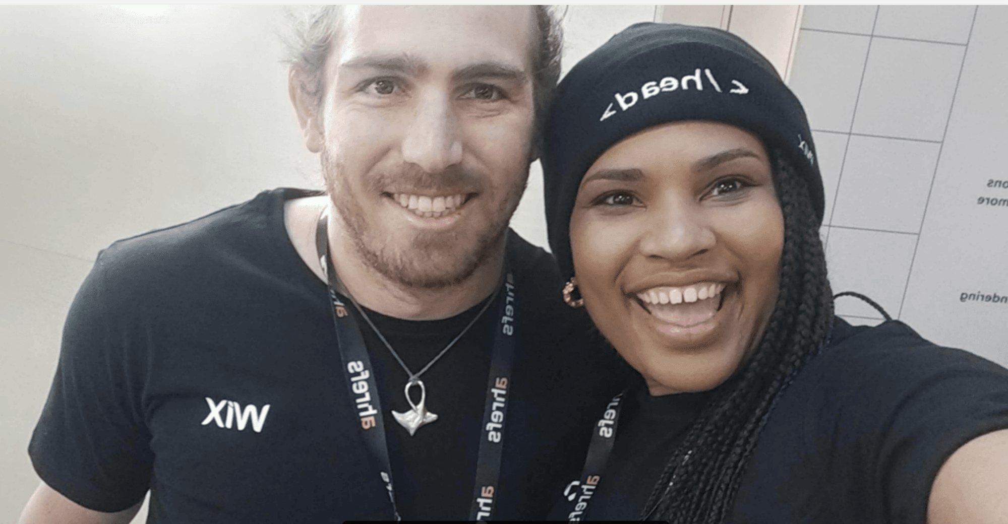 Picture of two people with brand names reversed