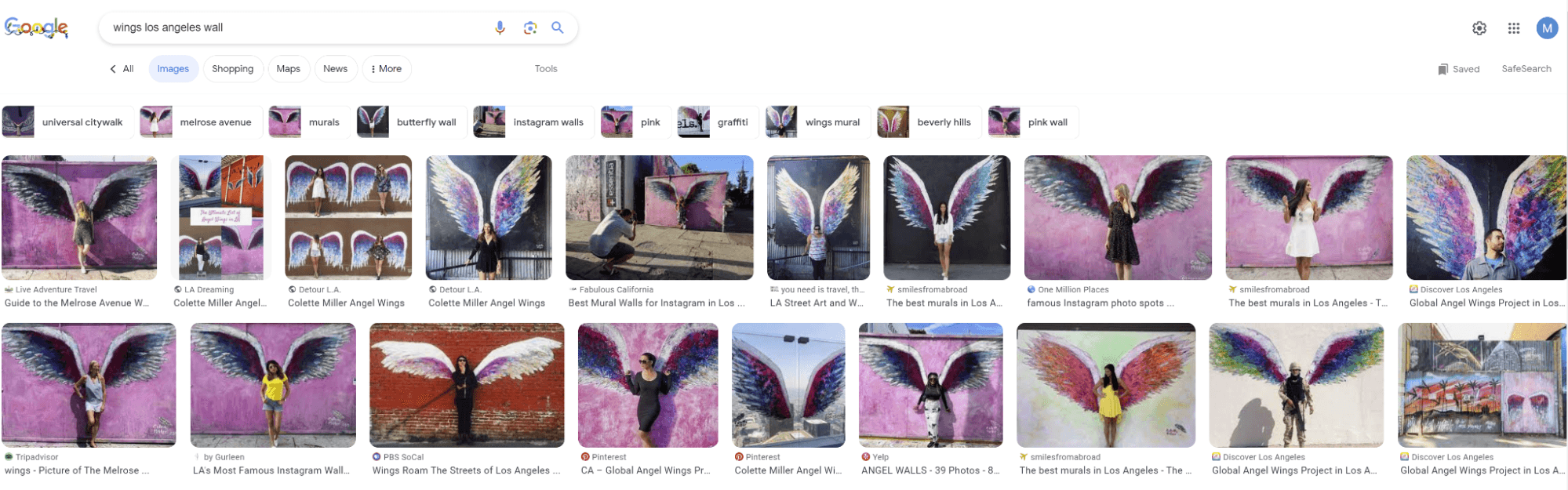 Google images contain multiple photos of people at selfie hotspots.