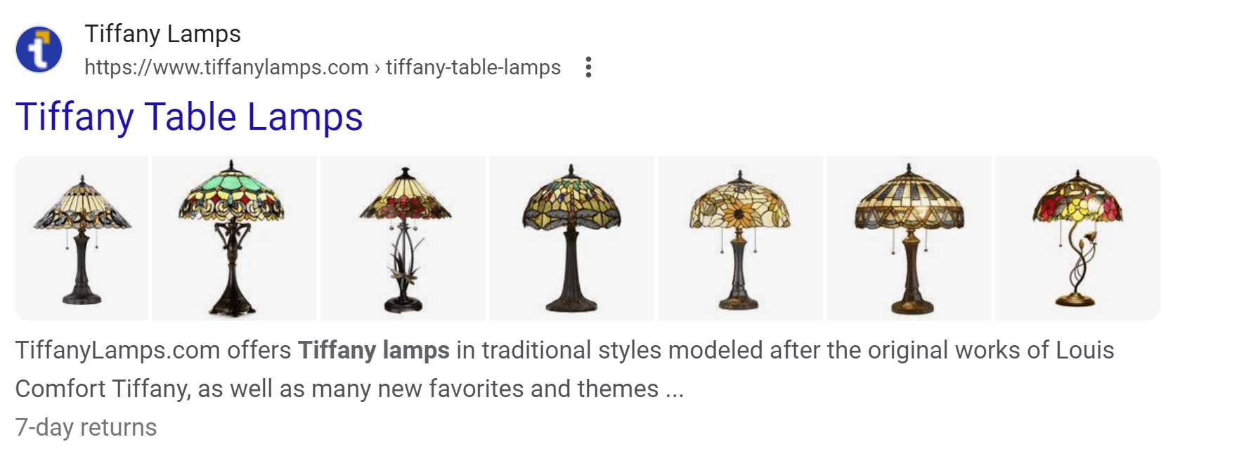 Google can show multiple images pulled from a single page for a single SERP entry; in this case, they are showing 7 lamps for just one page on a manufacturer's website.