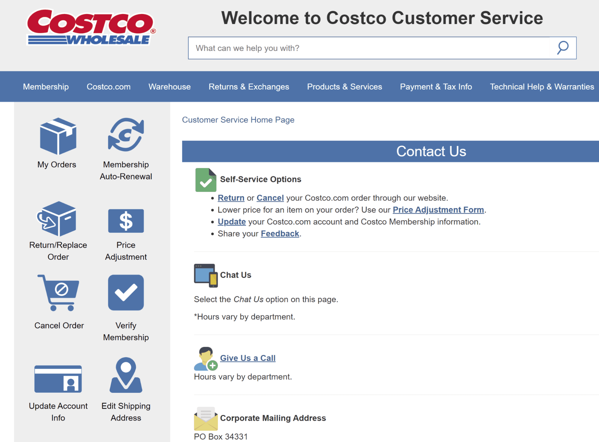 Costco's contact us page offers multiple legitimate methodologies for the public to contact the business