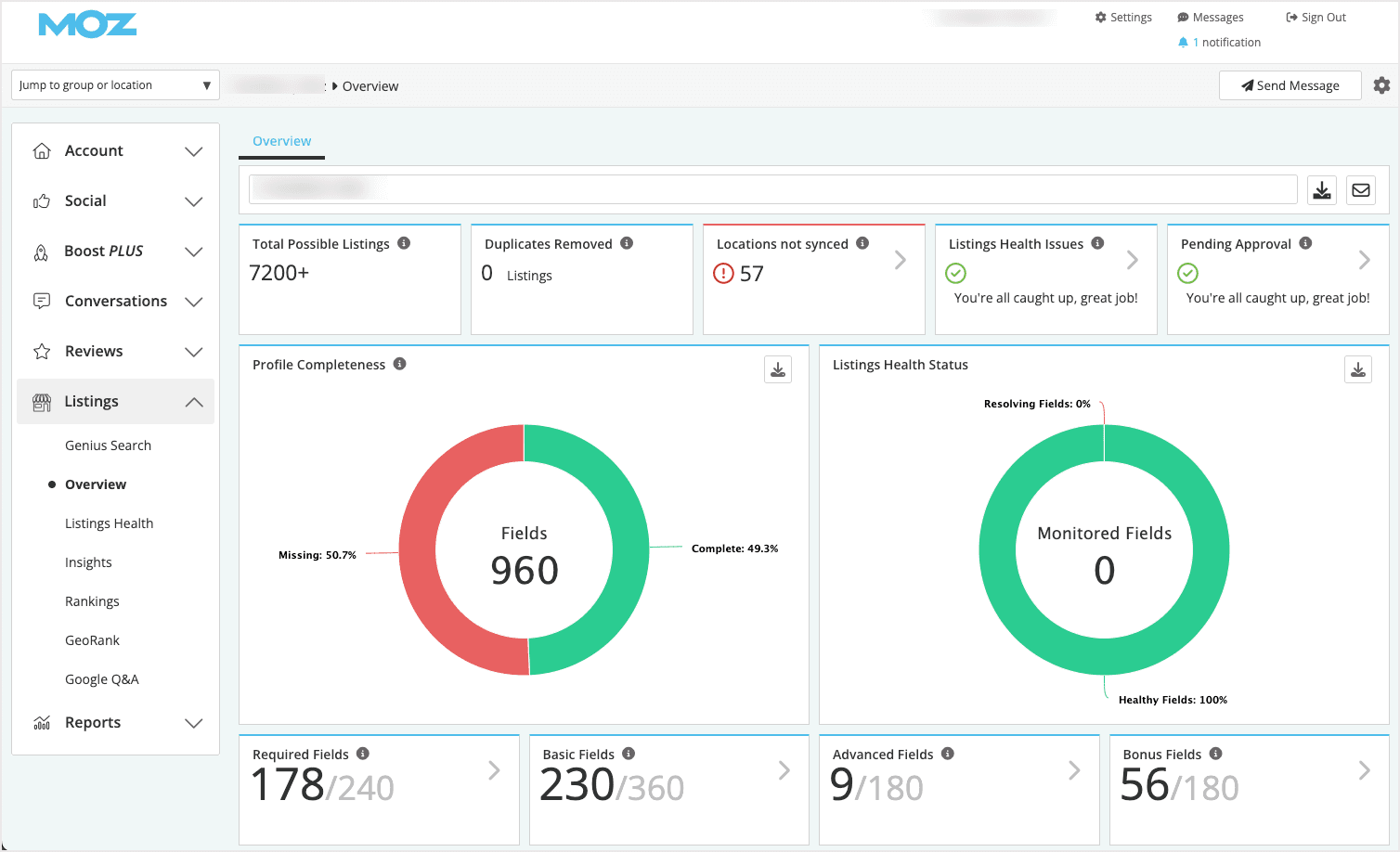 Moz Local dashboard.