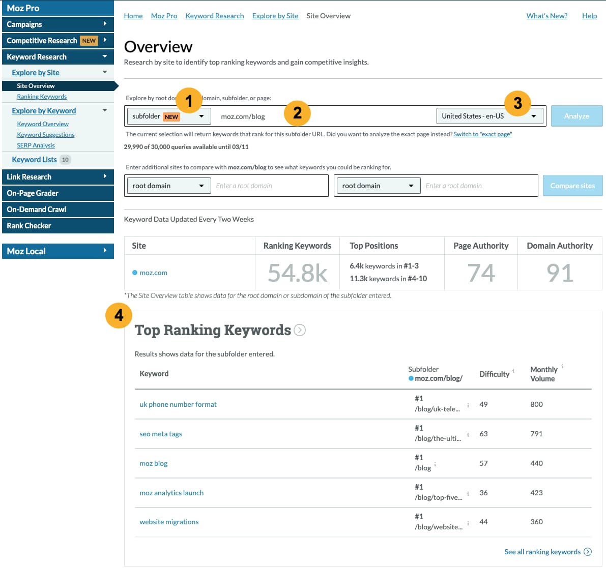 Site Overview from Keyword Explorer