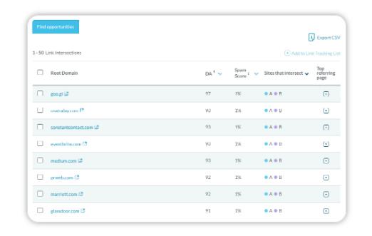 Link opportunities in Moz's Link Intersect.