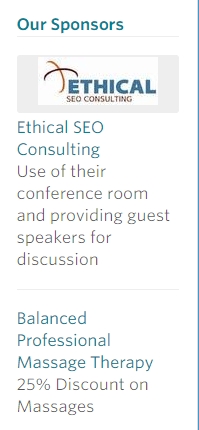 An example of a meetup group sponsorship link