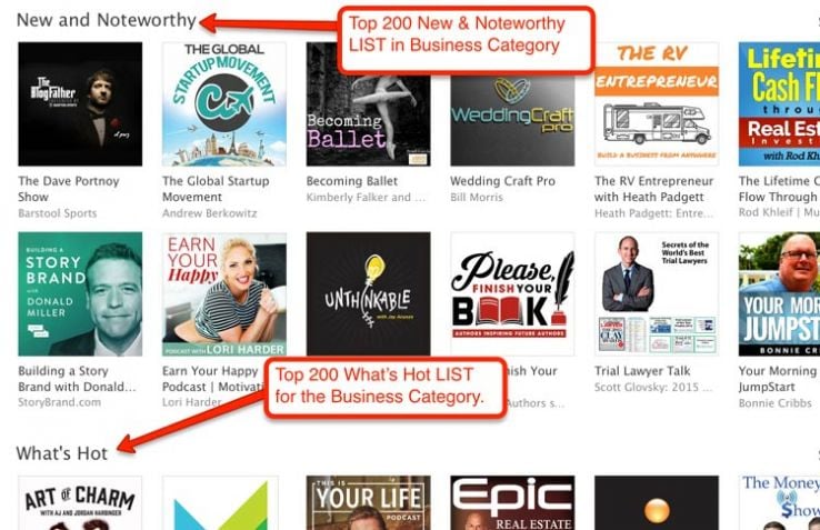 Category lists in iTunes.